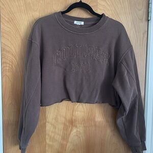Garage Cropped College 1991 Sweatshirt Retro Brown Size Small
